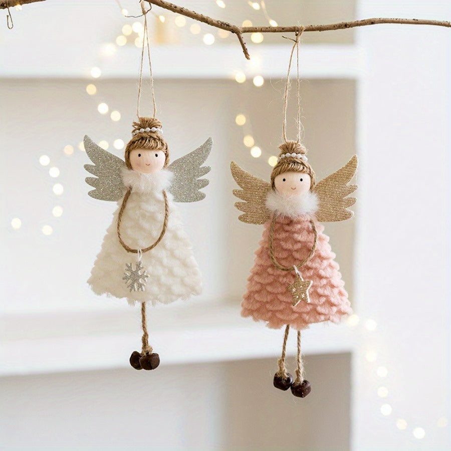 Set of 3 Elegant Christmas Angel Doll Ornaments with Sparkling, Delicate Wings