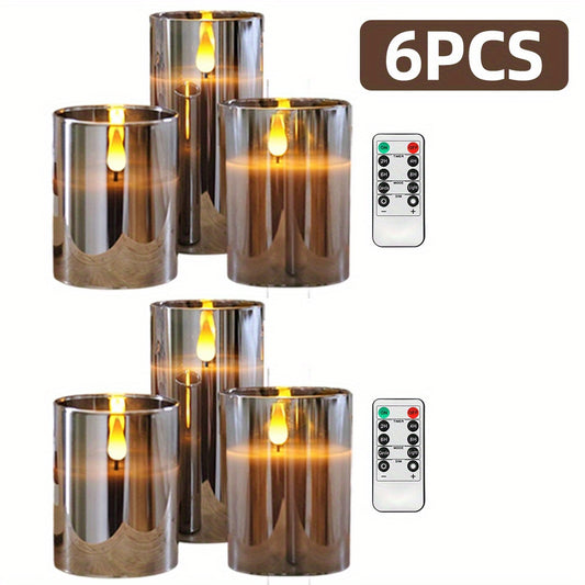 9/ 6 pack, LED candle light, Halloween decoration, gold gray glass flameless candle light, including remote control battery power supply, home Halloween decoration, suitable for Christmas weddings and gatherings, Christmas decorations