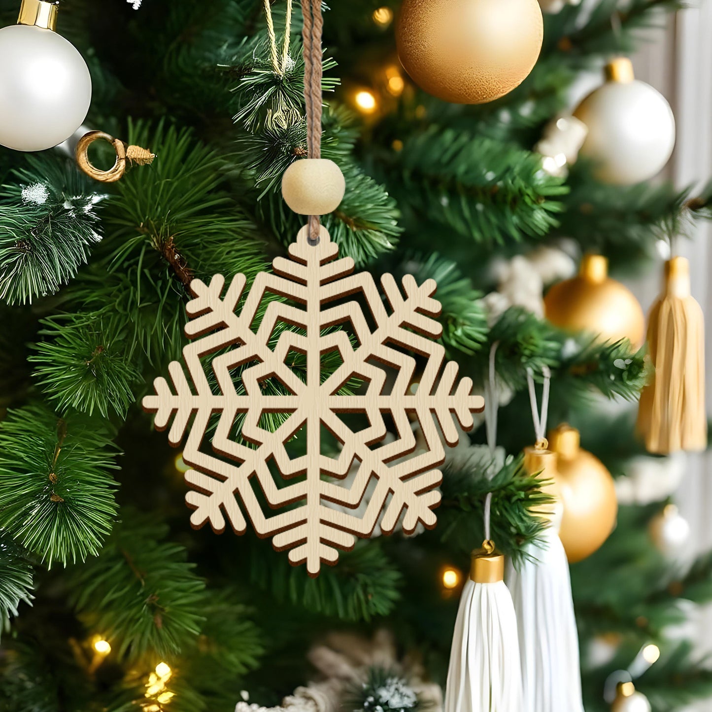 Exquisite Wooden Snowflake Ornaments (Set of 24)