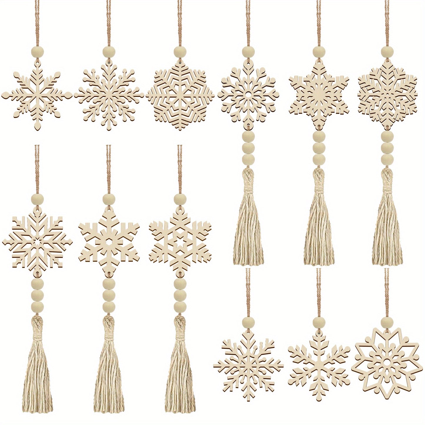 Exquisite Wooden Snowflake Ornaments (Set of 24)