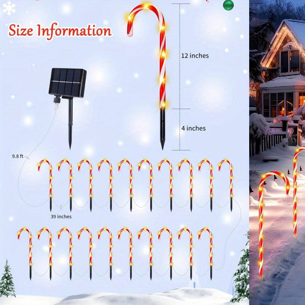 20 Packs of Solar Outdoor Candy Cane LED Lights