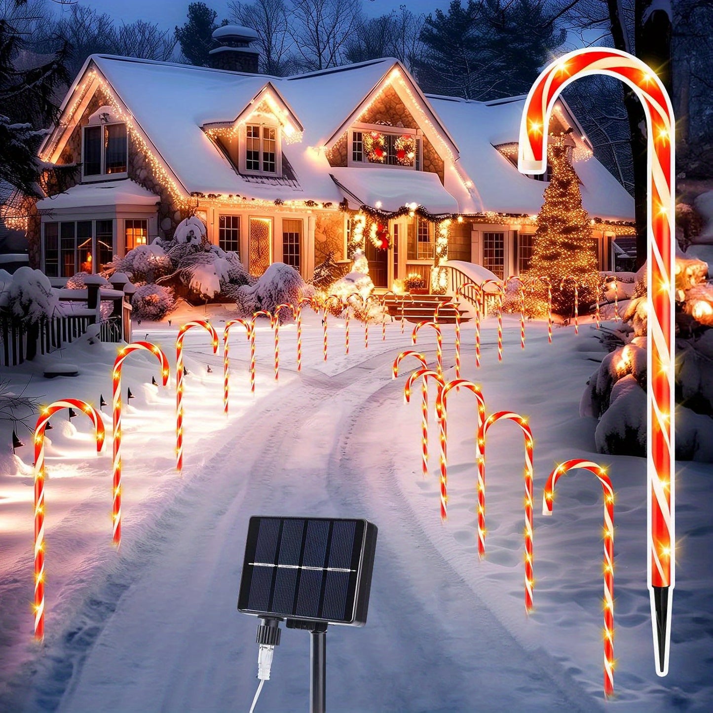 20 Packs of Solar Outdoor Candy Cane LED Lights