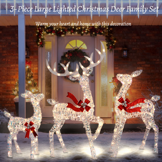 Large Lighted "Christmas Deer Family" (Set of 3)