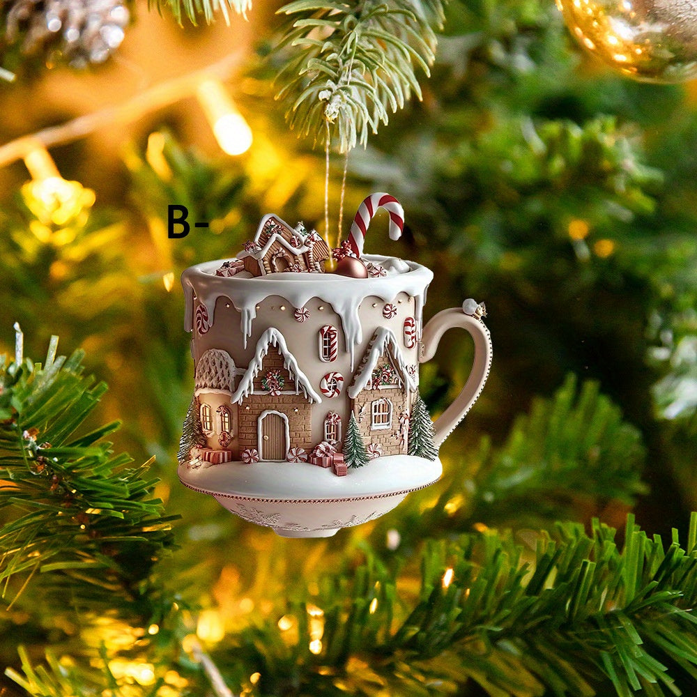 Set of 4 Christmas Coffee Mug/Gingerbread House Ornament