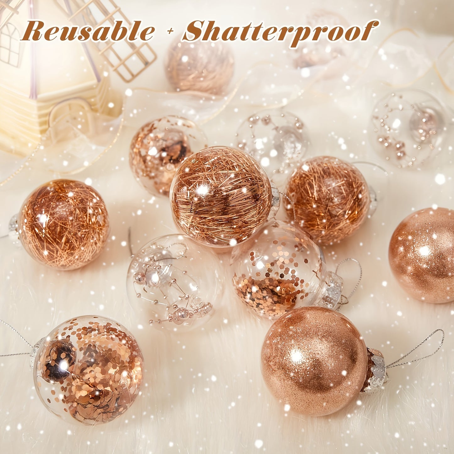 "Champagne Golden" Shatterproof Christmas Ornaments (Set of 24)