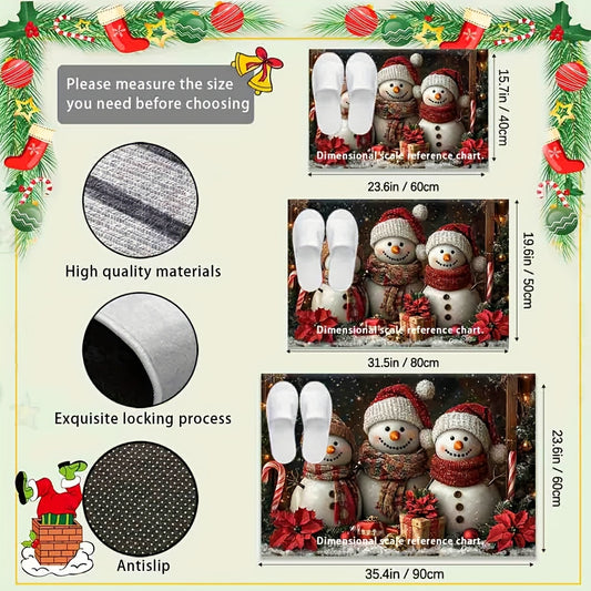 Christmas Snowman Welcome Doormat - 6mm Thick, 100% Polyester with Non-Slip Rubber Backing, Fine Edge Locking, Machine Washable - Perfect for Home & Holiday Decor, Ideal for Doorways, Living Rooms, Bathrooms, Balconies